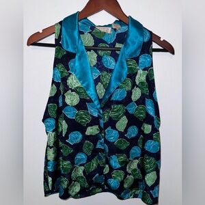 Coldwater Creek Blue and Green Leaf Print Blouse